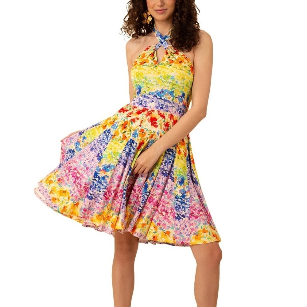 Hale Bob Wren Dress multi color floral halter dress new size XS